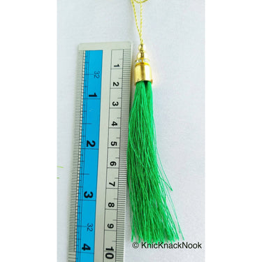 Crusoe, Dark Green Tassels With Gold Cap And Beads, Tassel Charms